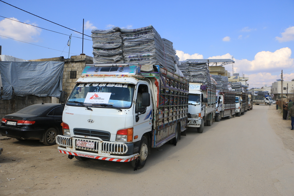 Trucks enroute to a distribution of essentials by MSF - 11 February 2023 [© Abdul Majeed Al Qareh]
