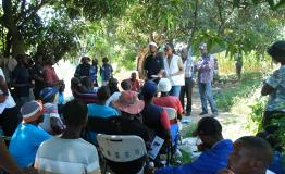Community engagement with local leaders at a traditional "Cow Head" gathering named for the cow's-head meal shared with community elders, a mark of respect in the local custom, where our team promote information on improving access to care for survivors of sexual violence, followed by a shared meal with the community.