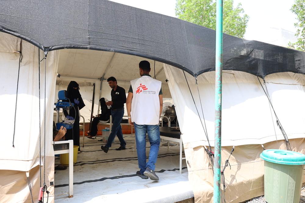 MSF medical team at the diarrhea treatment centre isolation tent at the Abs General Hospital, Hajjah governate