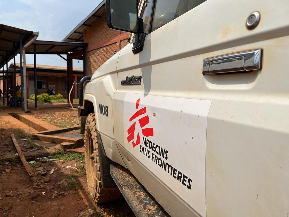 An MSF vehicle is parked outside Gihofi District Hospital, which is located near the Musenyi refugee camp.