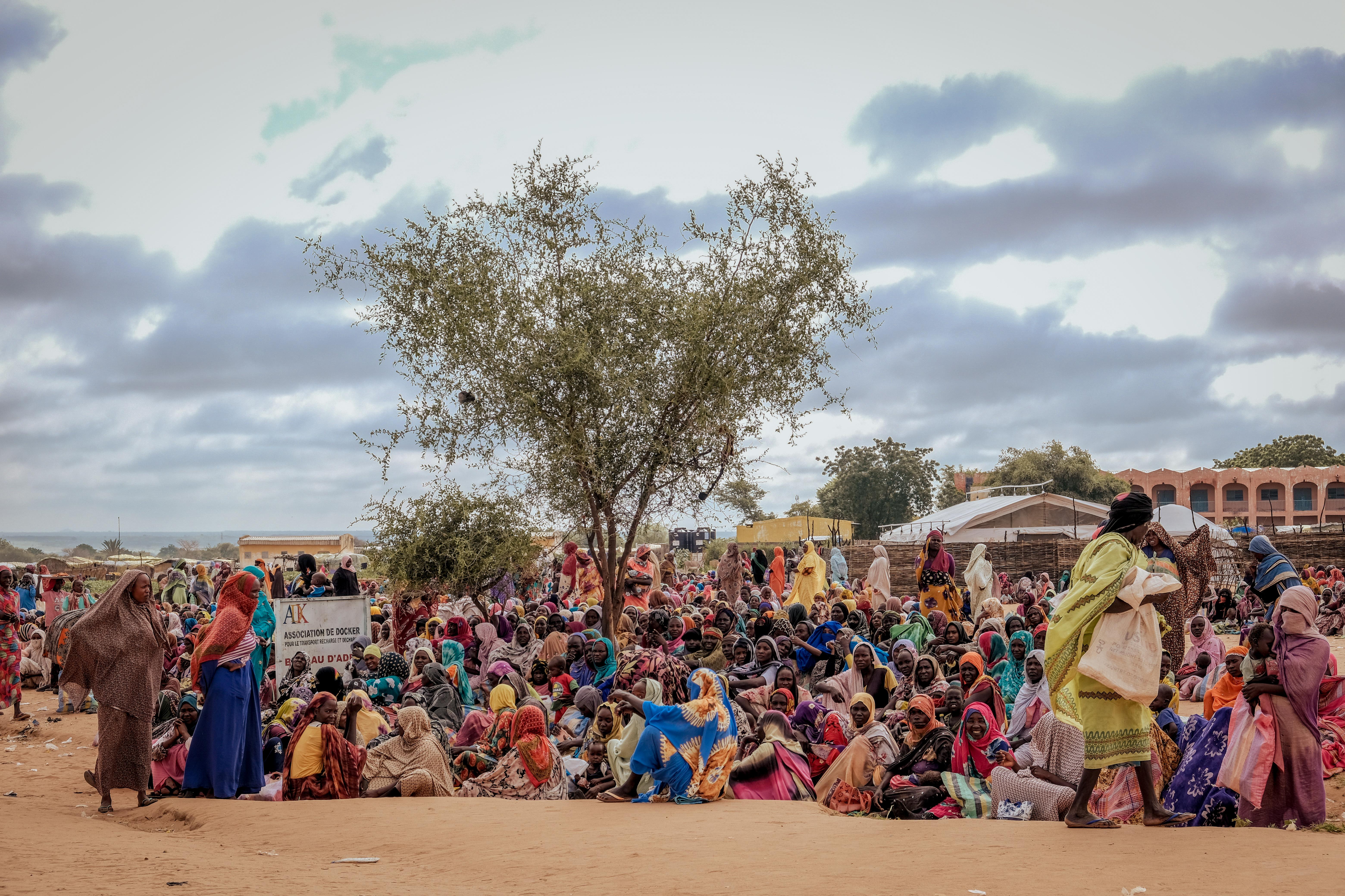 People wait at a soap and food distribution organized by MSF and WFP, through their partner Acted, in Adré, Eastern Chad. 6,528 kits containing 75 bars of soap were distributed. Each person received three bars of soap.