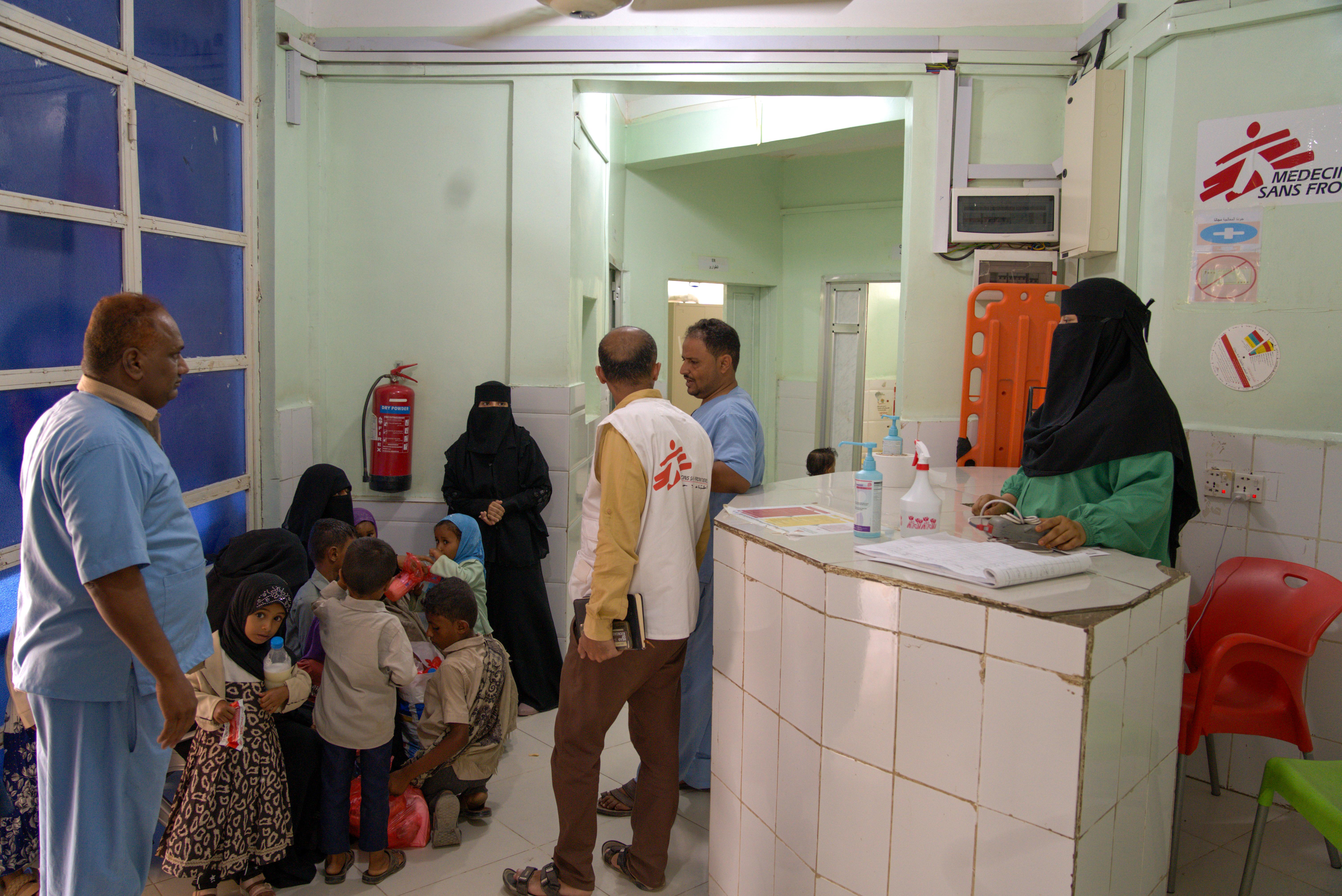 Caregivers and children wait in the consultation area at Al-Mafraq Health Centre in Mawza district, Taiz governorate, Yemen, 18 May 2026. MSF-supported teams at the health centre receive families from communities across three districts, including people forced to leave their homes.