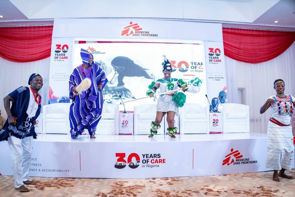 Cultural dancers regale guests at the commemoration MSF’s 30 years of medical and humanitarian work in Nigeria with a blend of traditional dances. The performance showcased Nigeria’s rich and diverse culture.