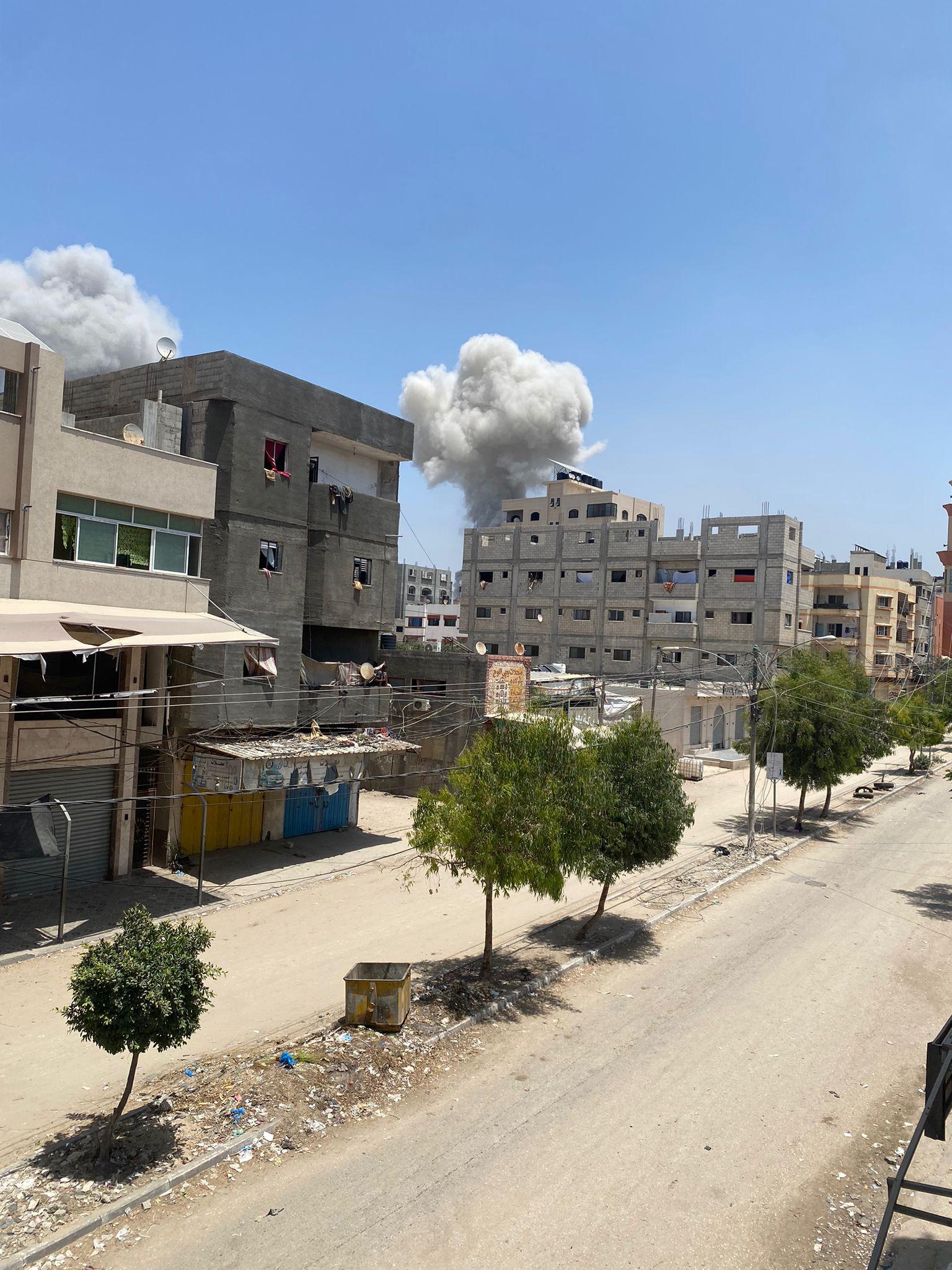 An image of Al-Nuseirat refugee camp in the Middle Area of Gaza during Israel bombardments on Saturday 8 June 2024.